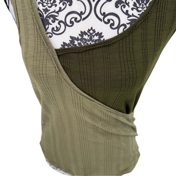 Pilcro Dual Tone Asymmetrical Tank Top Olive Green Ribbed Sustainable Cotton, S - Picture 10 of 12
